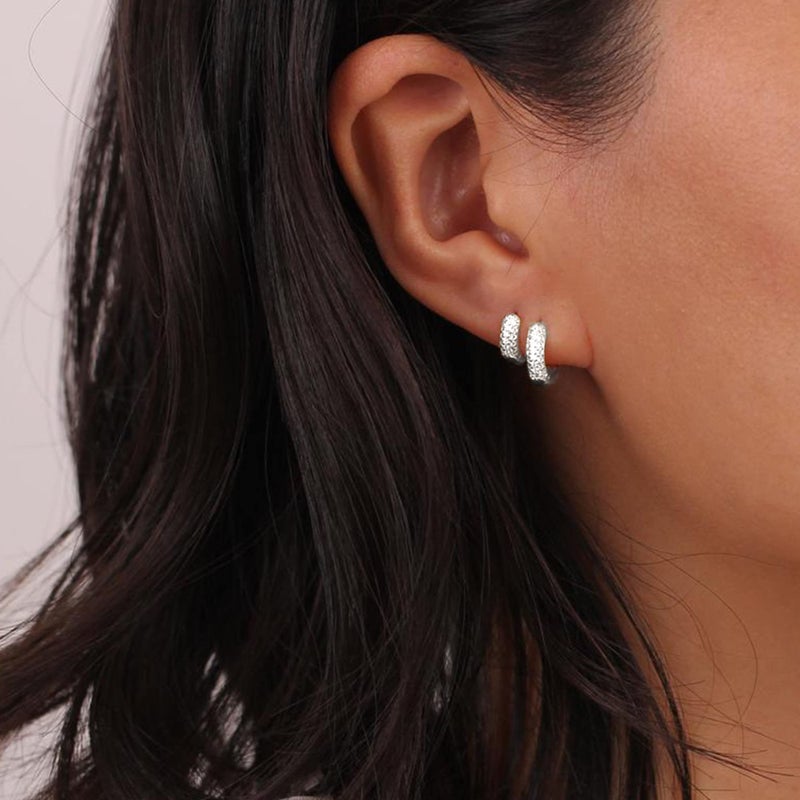 ALEXCRAFT Sterling Silver Hoop Earrings Set for Women Cubic Zirconia Small Hoop Earrings Hypoallergenic Silver Diamond Huggie Earring Jewelry - Image 3