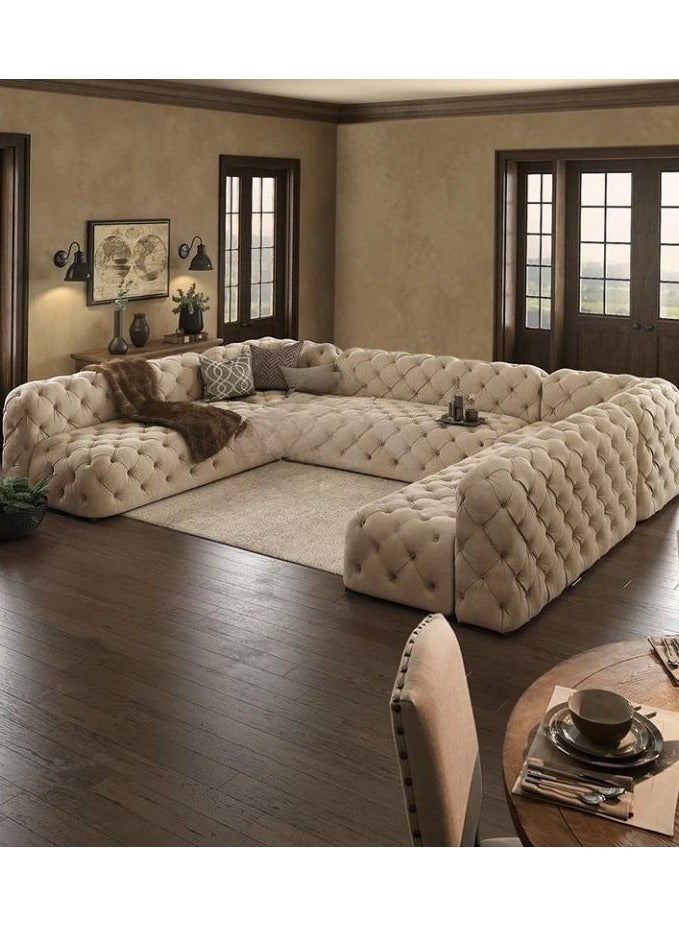 ASGHAR FURNITURE Tufted 11-Seater Sofa(Beige) - Image 1