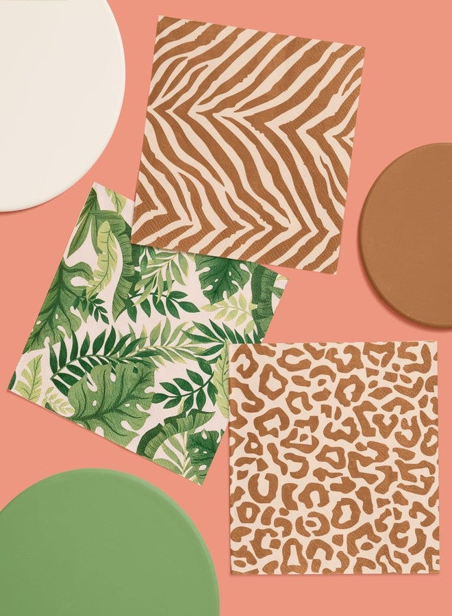 xo, Fetti Animal Print Safari Napkins - 3-ply, 24 pcs | Jungle Cocktail Napkins, Zoo Dinner Party Setting, Kids Wild Birthday Decoration, Rainforest Tablescape - Image 3