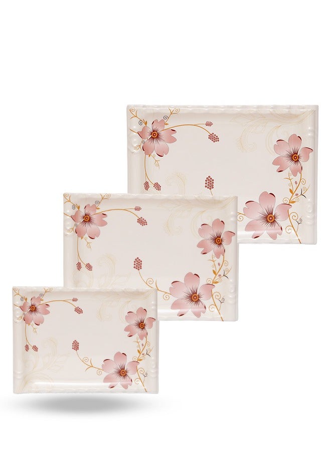 A TO Z Floral Melamine Serving Tray Set – 3 Pcs, Premium Quality, Scratch Resistant & Unbreakable, BPA-Free, 33x38x44.5 cm, Design 206 | Dishwasher Safe, Ideal for Daily Use & Parties  - Image 1