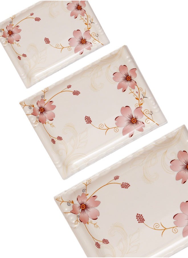 A TO Z Floral Melamine Serving Tray Set – 3 Pcs, Premium Quality, Scratch Resistant & Unbreakable, BPA-Free, 33x38x44.5 cm, Design 206 | Dishwasher Safe, Ideal for Daily Use & Parties  - Image 4
