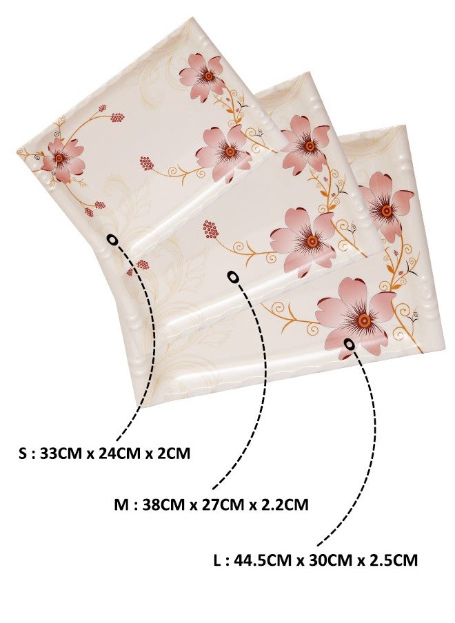 A TO Z Floral Melamine Serving Tray Set – 3 Pcs, Premium Quality, Scratch Resistant & Unbreakable, BPA-Free, 33x38x44.5 cm, Design 206 | Dishwasher Safe, Ideal for Daily Use & Parties  - Image 5