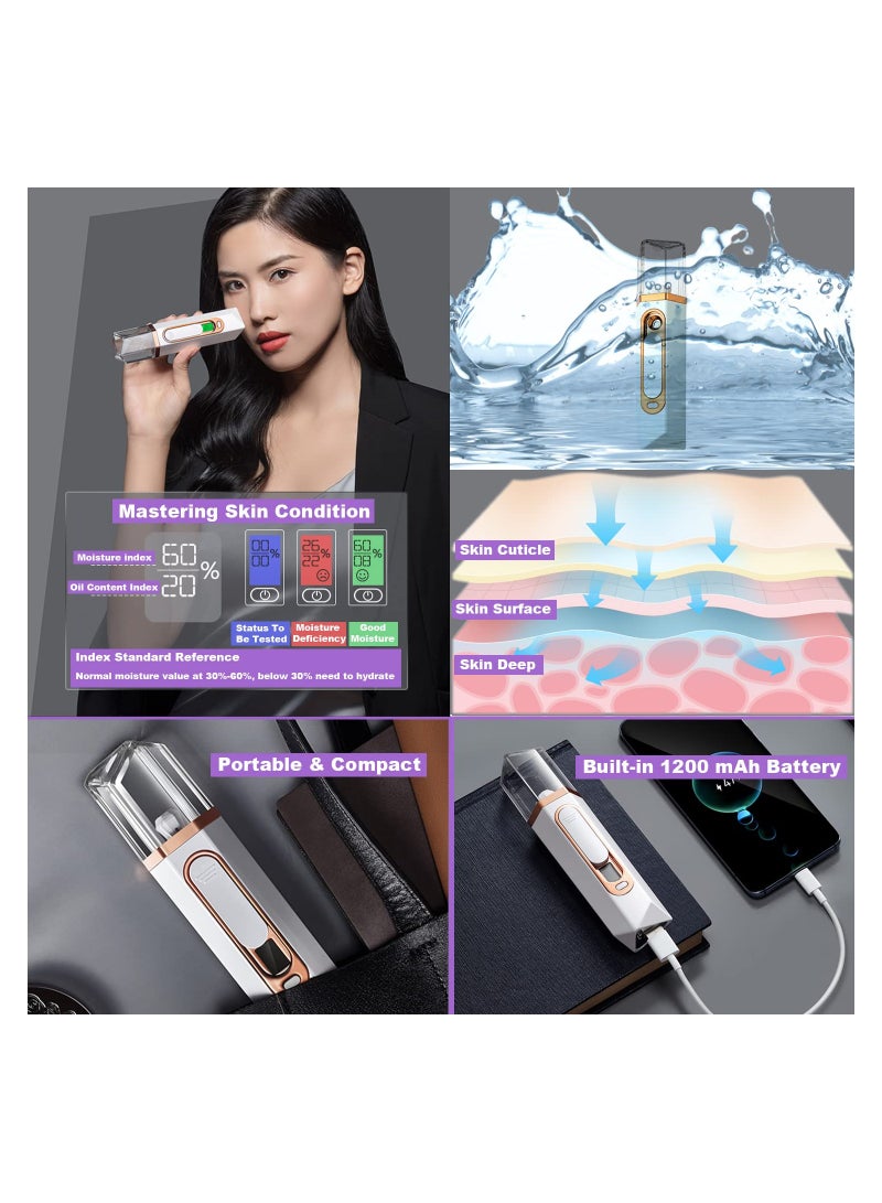 SYOSI Nano Facial Mister Nano Mist Sprayer Nano Mist Spray Facial Mister Portable Mini Facial Steamer with Skin Analyzer Moisture Tester Visual Water Tank Usb Rechargeable for Face Moisturizing - Image 4