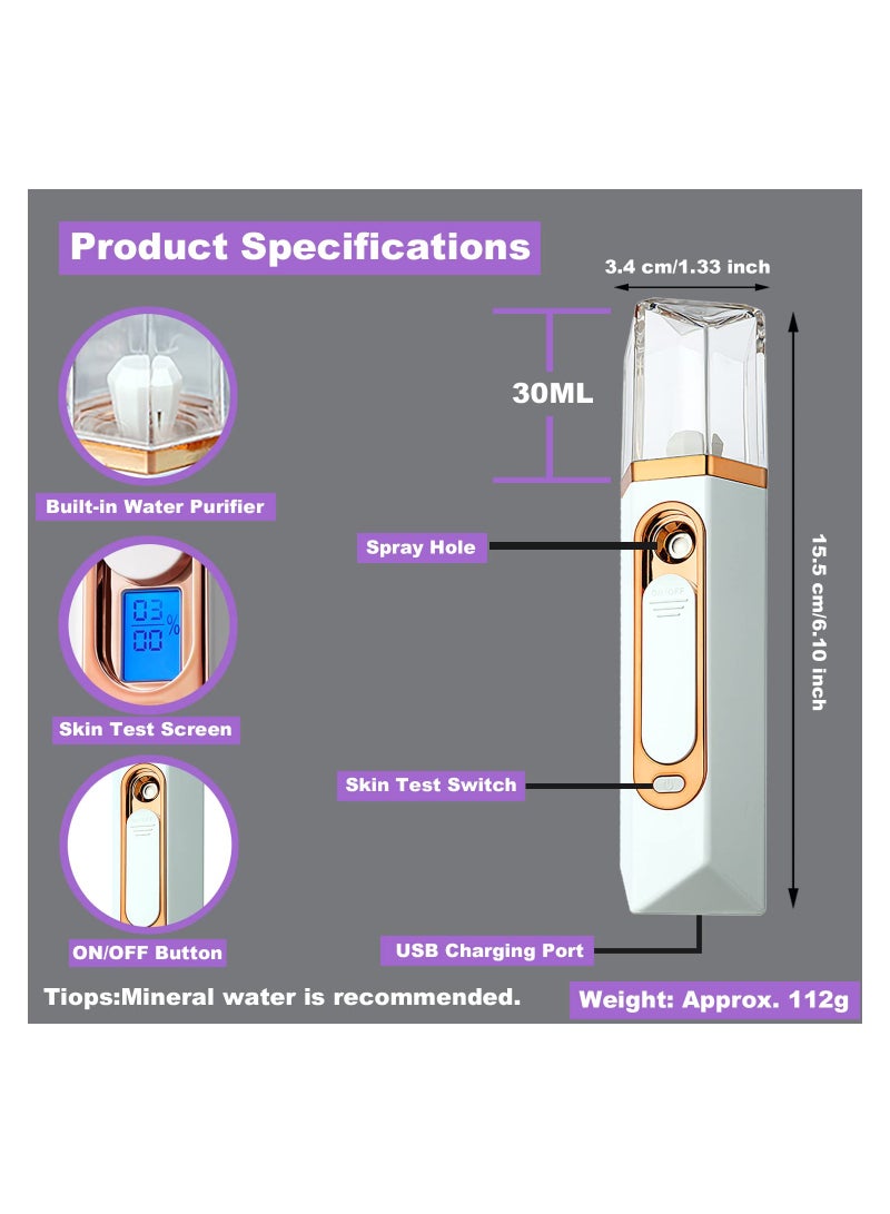 SYOSI Nano Facial Mister Nano Mist Sprayer Nano Mist Spray Facial Mister Portable Mini Facial Steamer with Skin Analyzer Moisture Tester Visual Water Tank Usb Rechargeable for Face Moisturizing - Image 3