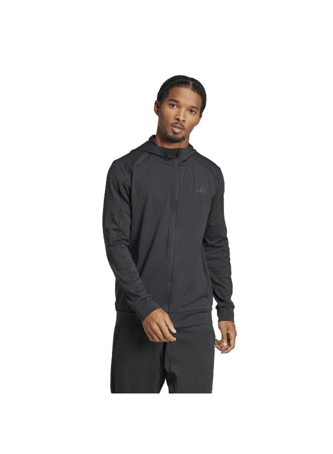 اديداس سترة رياضية  بغطاء رأس أسود للرجال - Image 1