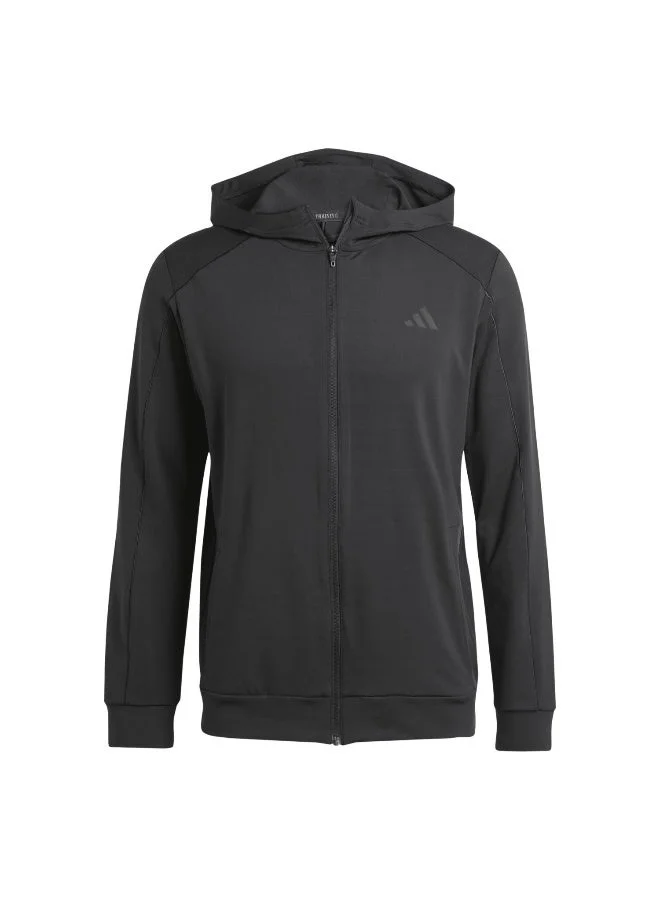 اديداس سترة رياضية  بغطاء رأس أسود للرجال