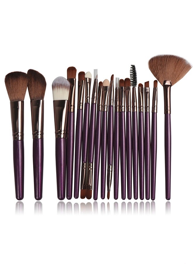 مجموعة فرش مكياج احترافية مكونة من 18 قطعة متعددة الوظائف، شعر ناعم أنيق للسيدات، مقبض خشبي أرجواني، مجموعة أدوات تجميل الوجه والعينين للنساء - Image 2