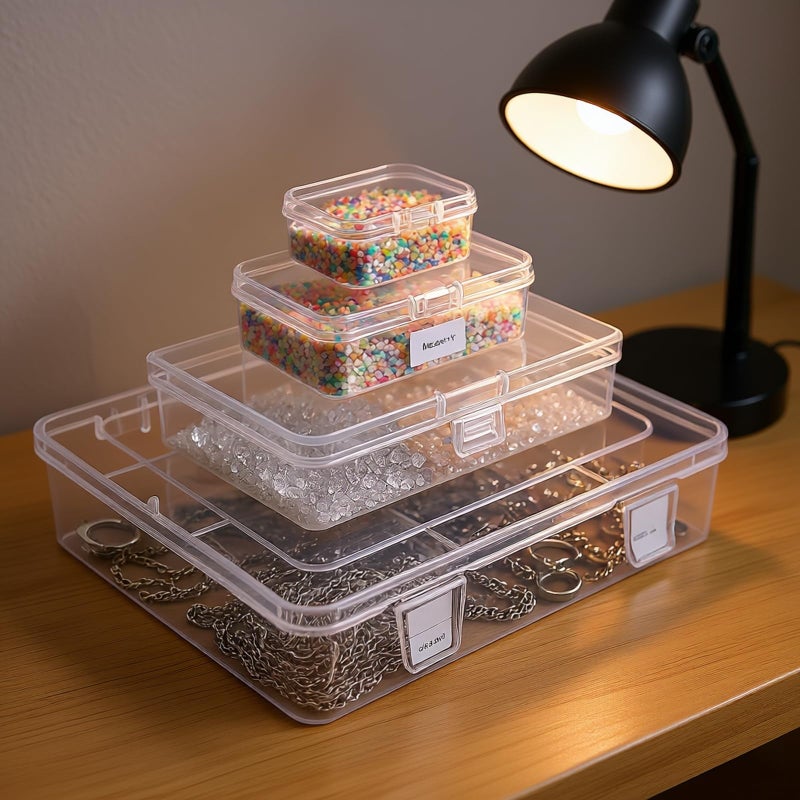 Thintinick 28 Pack Rectangular Clear Plastic Storage Containers Box with Hinged Lid for Beads and Other Small Craft Items (Mixed Sizes 1) - Image 3