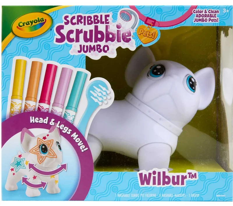Crayola Crayola Scribble Scrubbie Jumbo Pet – Big Wilbur the French Bulldog, Washable Coloring Toy for Kids, Ages 3+