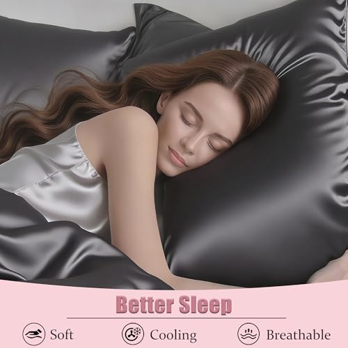 SSilkday Mulberry Silk Pillow Cases 2 Pack Standard Size with Zipper, Ultra Smooth Soft Breathable Cooling Pillow Cases for Hot Sleepers, Silk Satin Pillowcase for Hair and Skin Set of 2, Gifts for Women - Image 4