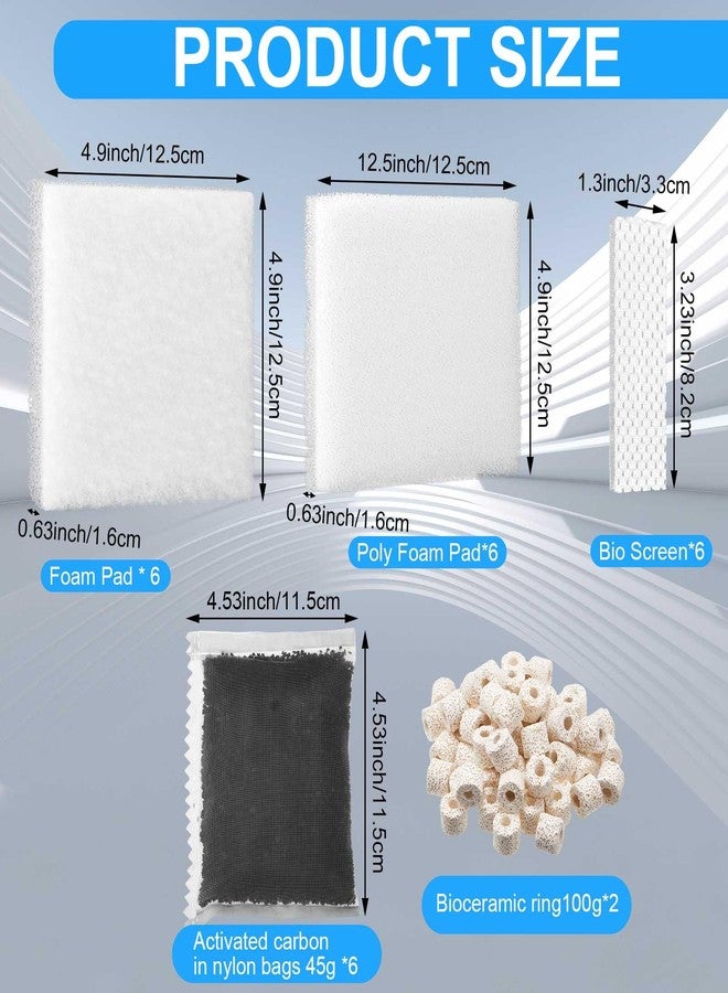 Threlaco 26 Pcs Aquarium Filter Media Kit Compatible with Fluval C3 (50 Gal) Power Filter, 6 White Foam Sponge Pad, 6 Poly Foam Pads, 6 Bio-Screen, 6 Activated Carbon, 2 Pack 3.5 Oz/100g Ceramic Ring - Image 2