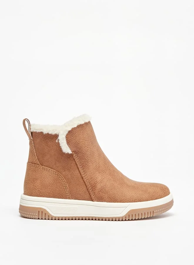 JUNIORS Boys Solid Ankle Length Boots with Zip Closure and Pull Tabs