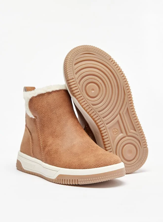 JUNIORS Boys Solid Ankle Length Boots with Zip Closure and Pull Tabs