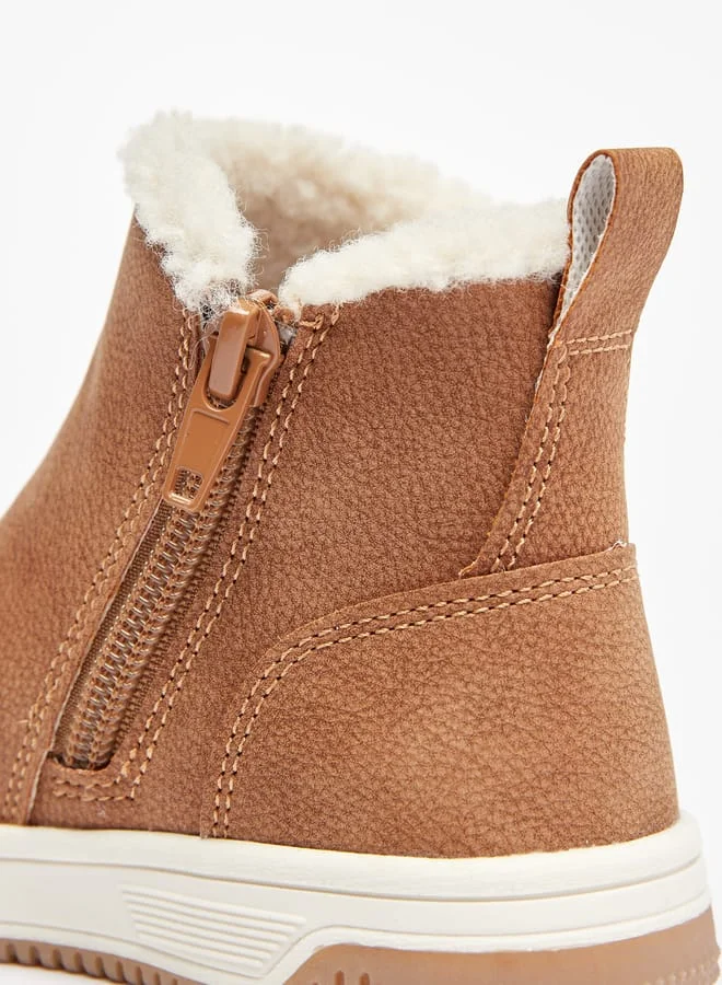 JUNIORS Boys Solid Ankle Length Boots with Zip Closure and Pull Tabs