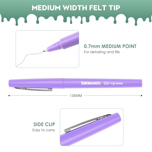 TWOHANDS Felt Tip Pens, 0.7mm Medium Point Fineliner Pens, Assorted Colors No Bleed Felt Pens for Journaling, Coloring, Note Taking, Planner, 12-pack 22004 - Image 2