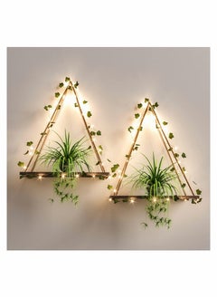 KASTWAVE Artificial Ivy LED-Strip Wall Hanging Shelves Set of 2, Hanging Plant Shelf, Wall Hanging Shelf for Bedroom Bathroom Living Room Kitchen, Wood Hanging Plant Shelves for Wall Décor  - Image 1
