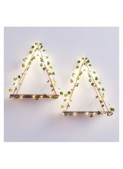 KASTWAVE Artificial Ivy LED-Strip Wall Hanging Shelves Set of 2, Hanging Plant Shelf, Wall Hanging Shelf for Bedroom Bathroom Living Room Kitchen, Wood Hanging Plant Shelves for Wall Décor  - Image 5