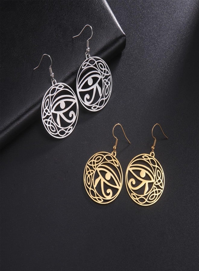 EUEAVAN Celtic Knot Eye of Horus Earrings Ankh Cross Egyptian Goddess Isis Crescent Allah Round Double Wing Jewelry Amulet Religious for Women (gold) - Image 5