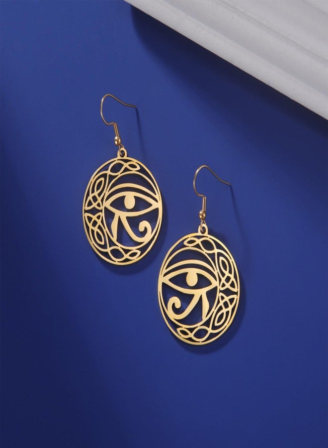EUEAVAN Celtic Knot Eye of Horus Earrings Ankh Cross Egyptian Goddess Isis Crescent Allah Round Double Wing Jewelry Amulet Religious for Women (gold) - Image 3