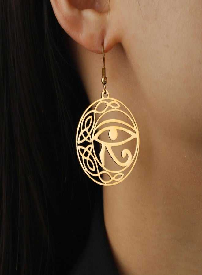 EUEAVAN Celtic Knot Eye of Horus Earrings Ankh Cross Egyptian Goddess Isis Crescent Allah Round Double Wing Jewelry Amulet Religious for Women (gold) - Image 2