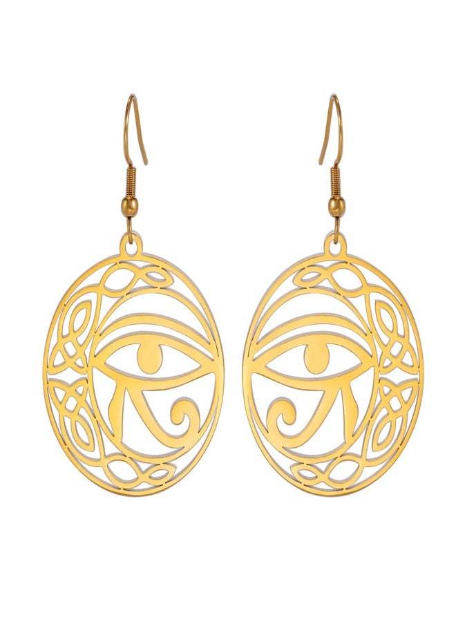 EUEAVAN Celtic Knot Eye of Horus Earrings Ankh Cross Egyptian Goddess Isis Crescent Allah Round Double Wing Jewelry Amulet Religious for Women (gold) - Image 1