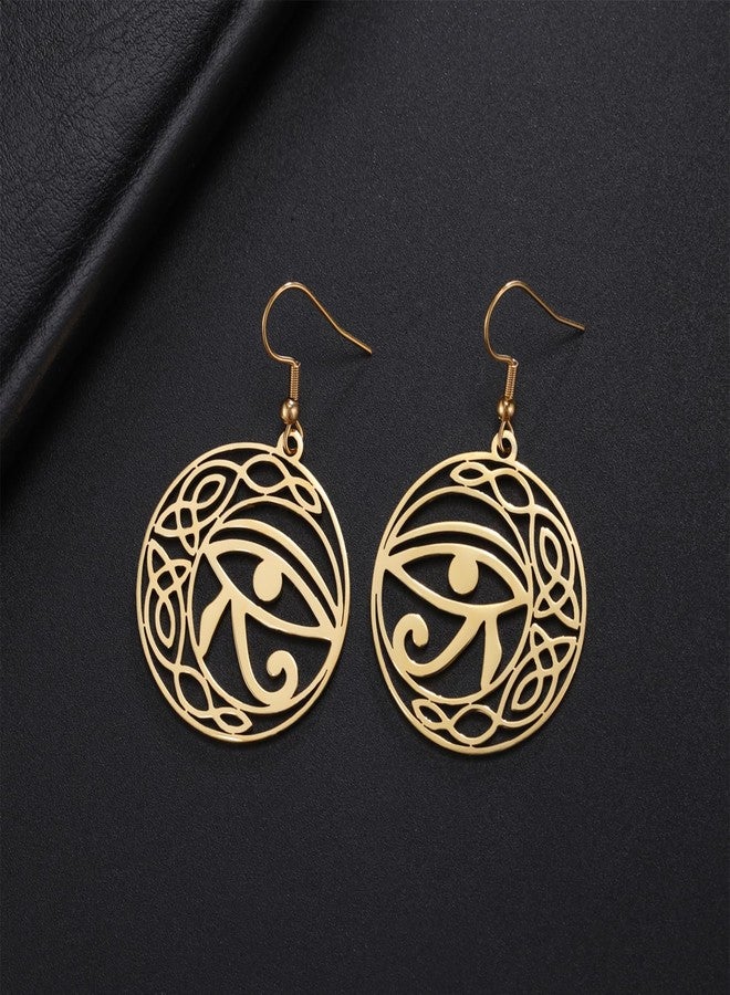 EUEAVAN Celtic Knot Eye of Horus Earrings Ankh Cross Egyptian Goddess Isis Crescent Allah Round Double Wing Jewelry Amulet Religious for Women (gold) - Image 4
