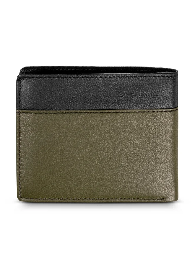 POLICE Boscie Olive green and Black Leather Bi-Fold Wallet for Men