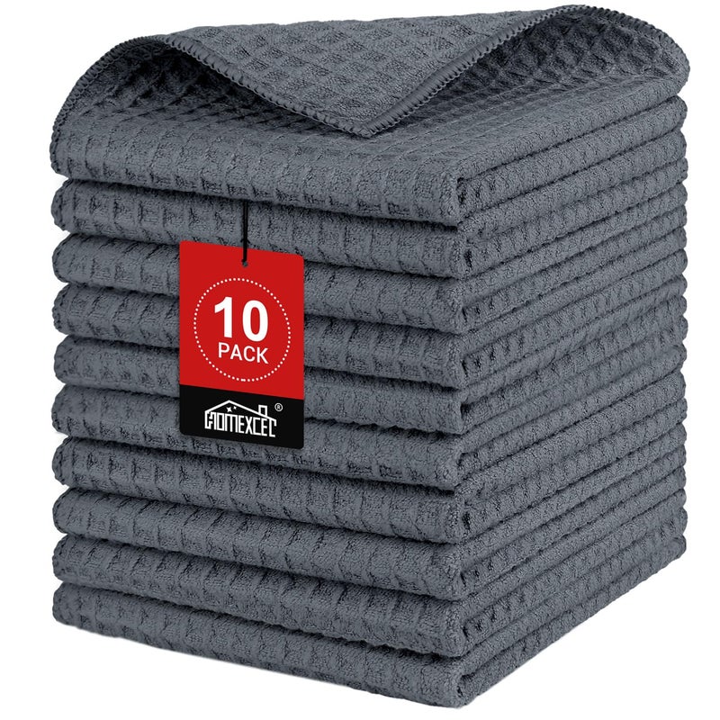 HOMEXCEL Waffle Weave Microfiber Towel 10 Pack Lint Free Cleaning Rags 12 x 12 Inches Barista Towels Reusable Microfiber Cleaning Cloth for Household Kitchen Glass and Window Grey - Image 2