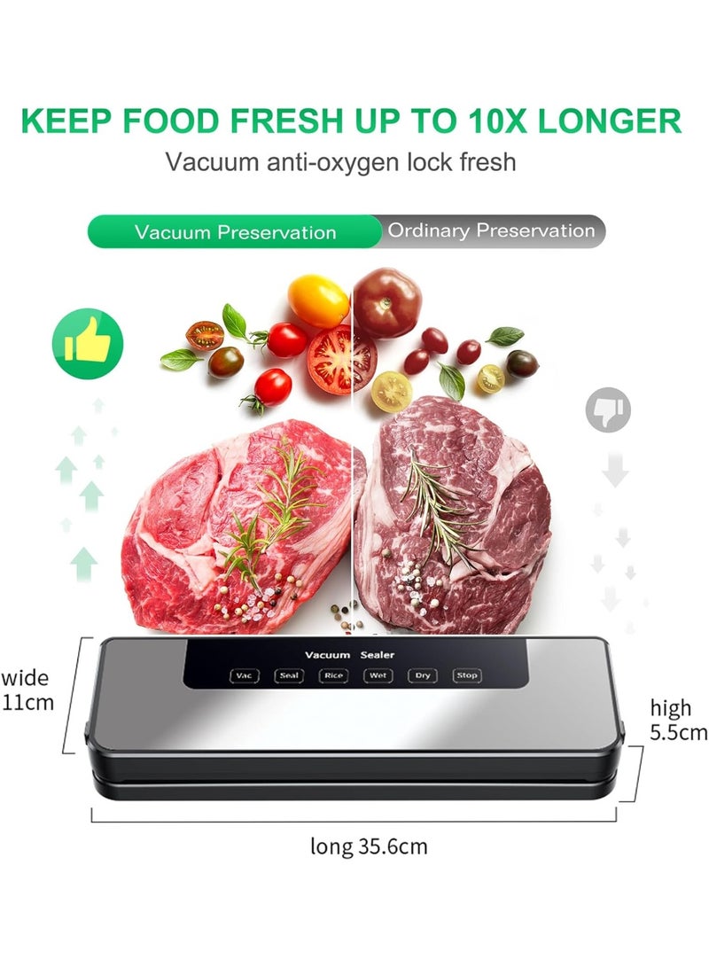 Vacuum Sealer, Food Vacuum Sealer Machine with 65 KPA Powerful Suction, 30MM Longer Seal Food Sealer for Dry and Moist Food Fresh Preservation with 10Pcs Vacuum Sealers Bags  - Image 2