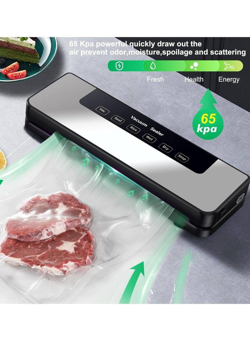 Vacuum Sealer, Food Vacuum Sealer Machine with 65 KPA Powerful Suction, 30MM Longer Seal Food Sealer for Dry and Moist Food Fresh Preservation with 10Pcs Vacuum Sealers Bags  - Image 4