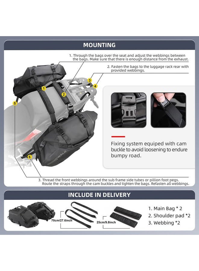 Rhinowalk Motorcycle Saddle Bag Waterproof 18L (9L*2) Motorcycle Side Pannier Bag Anti-Vibration Motorbike Bag Motorcycle Accessories - Image 4