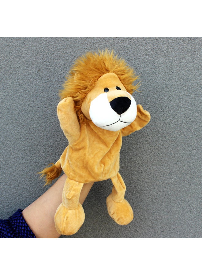Full-body Hand Doll Toy Animal Gloves Doll Open Mouth Ventroll Doll Parent-child Interactive Performance Early Childhood Education-Color:Yellow Lion-Height:30cm Large Hand Puppet  - Image 1
