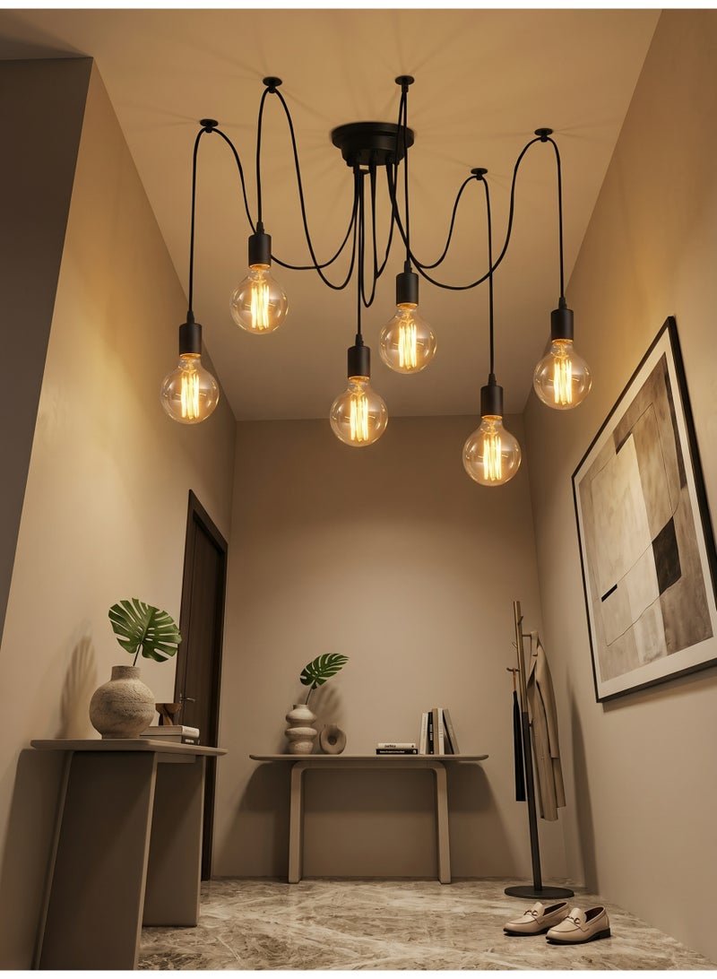 الحياة المريحة ثريا صناعية كلاسيكية بـ 6 رأس إضاءة | معدن أسود بتصميم فينتج | قاعدة E27 بدون لمبات | مناسبة لغرفة المعيشة والبار والمطعم (8–15 م²) - Image 4