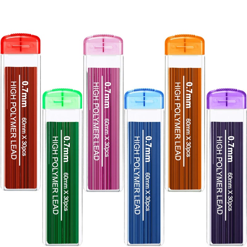 JOVITEC Color Pencil Lead Refills 0.7 mm Mechanical Lead Pencil Refills for Home Offices, 0.7 mm Hb, 6 Color Set(180) - Image 1