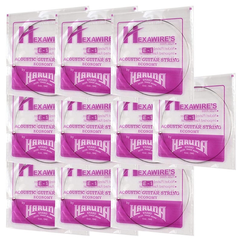 Karuna brand acoustic Guitar strings, 1ST STRING HIGH-E (10 Pcs) bulk - value pack, stainless high strength steel, light gauze, clear tone, made in India, designed for acoustic guitars - Image 1