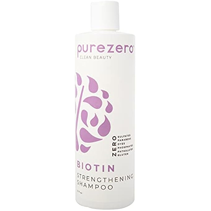 Purezero BIOTIN STRENGTHENING SHAMPOO - 12 FL OUNCE - VOLUMIZING, THICKER, FULLER HAIR - ZERO SULFATES, PARABENS, DYES, GLUTEN - 100% VEGAN & CRUELTY FREE - Image 1