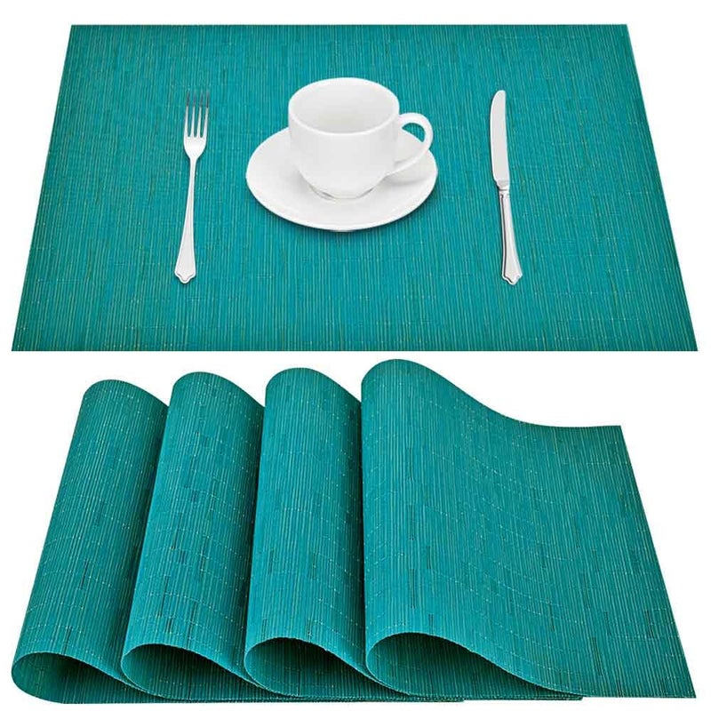 GIVERARE GIVERARE Placemats Set of 4 HeatResistant Woven Vinyl Placemat NonSlip Washable PVC Table Mat Easy to Clean Premium Plastic Mats for Dining Kitchen Table Turquoise