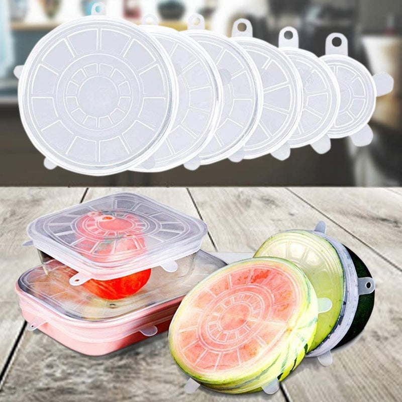 Kalitus Microwave Safe Silicone Stretch Lids Reuseable Flexible Covers For Rectangle, Round, Square Bowls, Dishes, Plates, Cans, Jars, Glassware And Mugs (Free Size_Multicolor) (Set Of 6), White - Image 1
