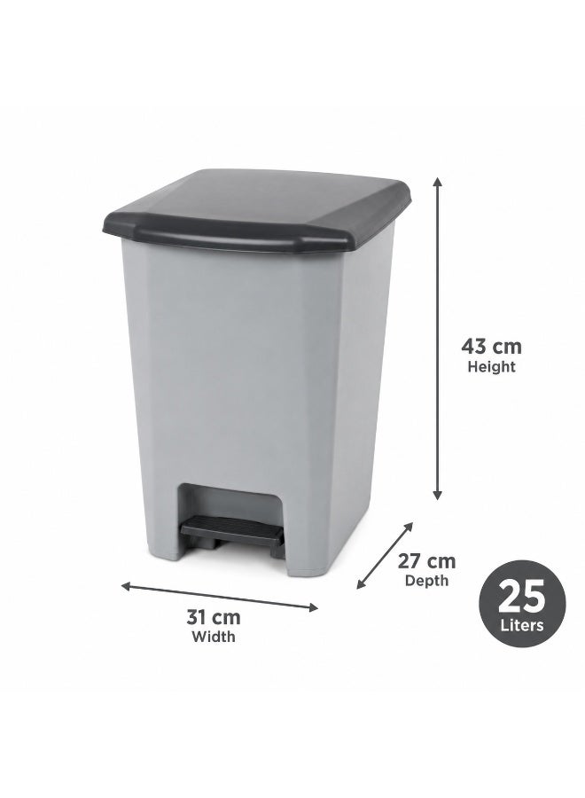 Planet Pedal Trash Bin Grey Heavy-Duty Plastic Soft-Close Lid Foot Pedal for Kitchen Bathroom Office 31 × 27 × 43 cm (25 Liters) - Image 5