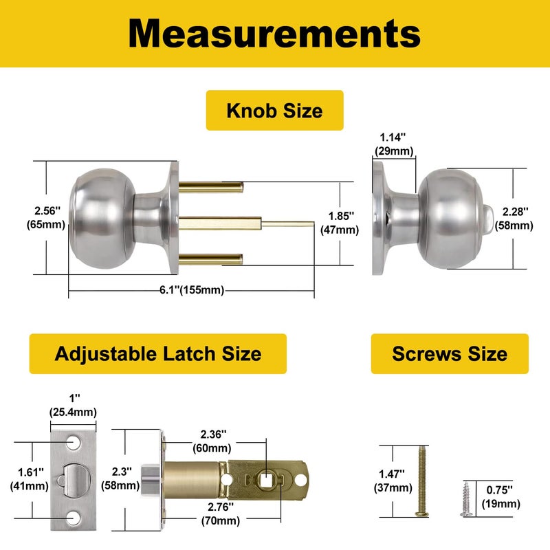 CML Hardware Keyed Entry Door Knob Set, Entrance Door Lock in Solid Stainless Steel for Exterior and Interior, Round Ball Handle, 1 Pack - Image 4