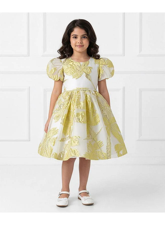 Mark & Mia Mark & Mia Short Puffed Sleeves Pearl Embellished Dress - Gold Yellow