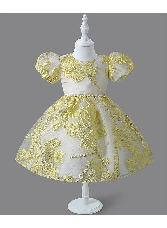 Mark & Mia Mark & Mia Short Puffed Sleeves Pearl Embellished Dress - Gold Yellow