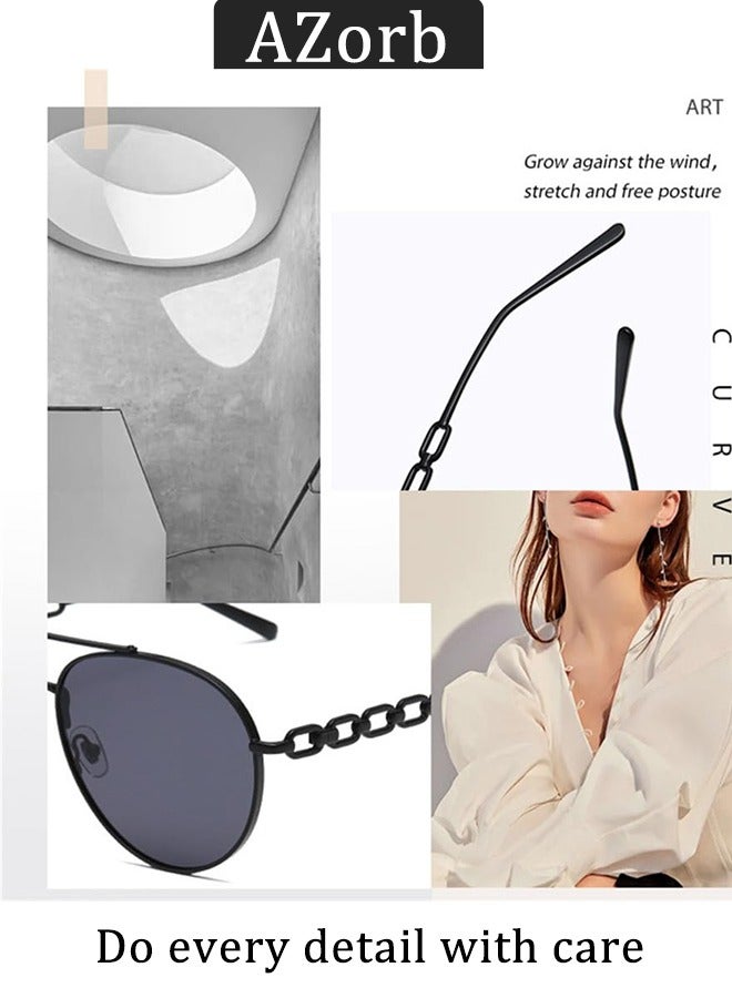 آأزورب نظارات شمسية أفياتور للرجال نسائية بإطار نظارة معدني وتصميم أنيق للمعابد النظارات - الشمسية نظارات شمسية نسائية ورجالية عصرية للسيدات رجال نضرات تحميهم من نضارات الأشعة فوق البنفسجية أسود - Image 4