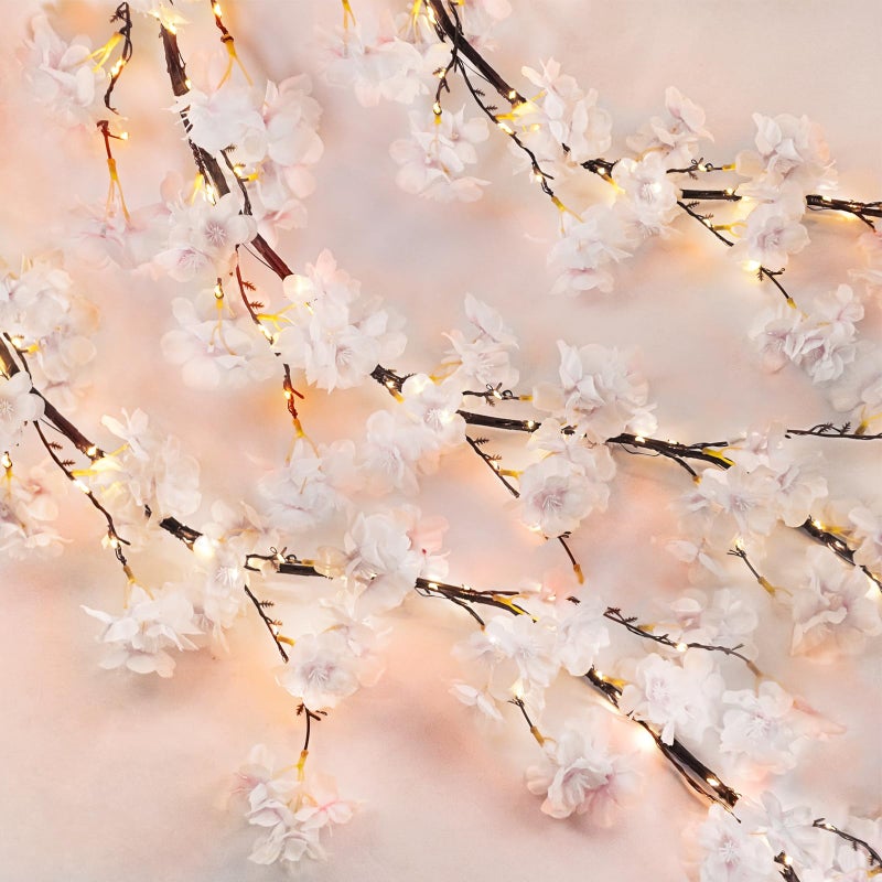 obbsie 6FT Lighted Cherry Blossom Garland with 100 Fairy Lights Timer Battery Operated Artificial Cherry Blossom Flower Vines with Lights for Mantle Home Fireplace Wedding Party Office Decor - Image 2