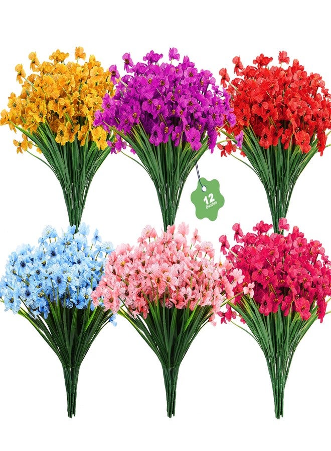 DOMMARE 12 Bundles Artificial Flowers Fake Faux Plant for Outdoors, Colorful Uv Resistant Silk Pink Flowers Daisies Decoration for Vase Indoors Gardens Wedding Window Boxes Summer Home Grave Decor - Image 1