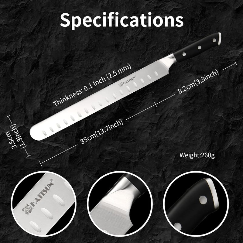 KATISUN Slicing Carving Knife, 13 Inch Ultra Sharp German Premium Stainless Steel Brisket Knife for Slicing Roasts, Meats, Fruits and Vegetables, Full Cut, Ergonomic Handle Design - Image 2