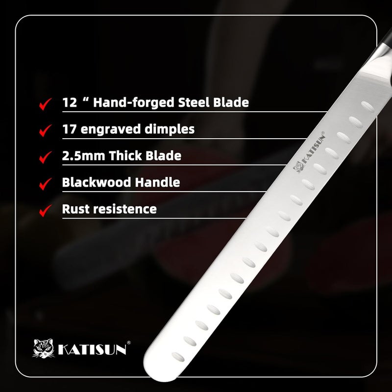KATISUN Slicing Carving Knife, 13 Inch Ultra Sharp German Premium Stainless Steel Brisket Knife for Slicing Roasts, Meats, Fruits and Vegetables, Full Cut, Ergonomic Handle Design - Image 5