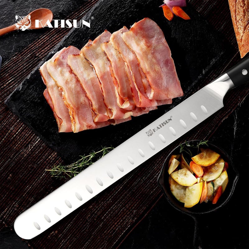 KATISUN Slicing Carving Knife, 13 Inch Ultra Sharp German Premium Stainless Steel Brisket Knife for Slicing Roasts, Meats, Fruits and Vegetables, Full Cut, Ergonomic Handle Design - Image 4