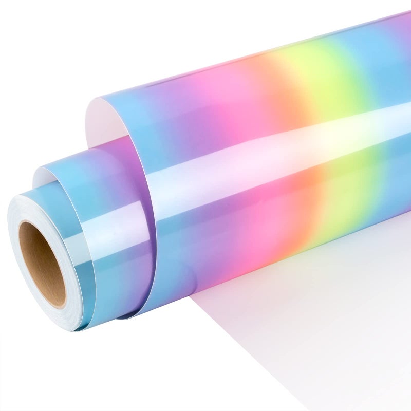 WRAPXPERT Rainbow Vinyl Permanent Adhesive Roll12 x5ft Glossy Rainbow Pattern Vinyl for Home DecorCraftsContact PaperCar Decal