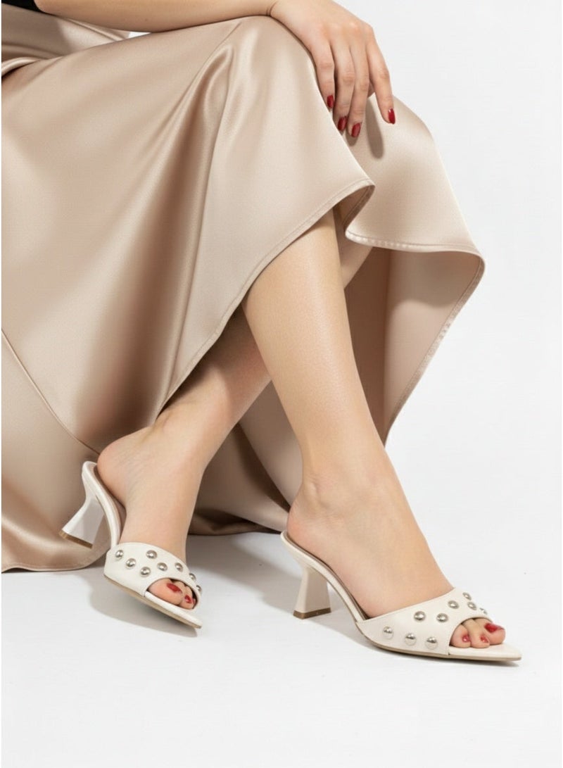 LIFESTYLISH Slipper Mid Heels Leather With Acceroies X-11 - Off-white - Image 2